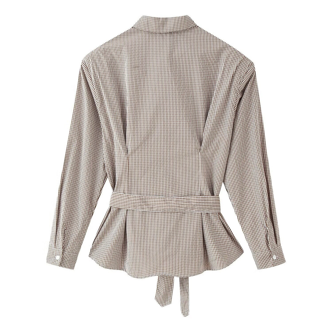 Damen Tailliertes Hemdblusenkleid mit Karo‑Muster und Bindegürtel Nord Taschen