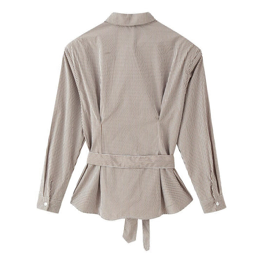 Damen Tailliertes Hemdblusenkleid mit Karo‑Muster und Bindegürtel Nord Taschen