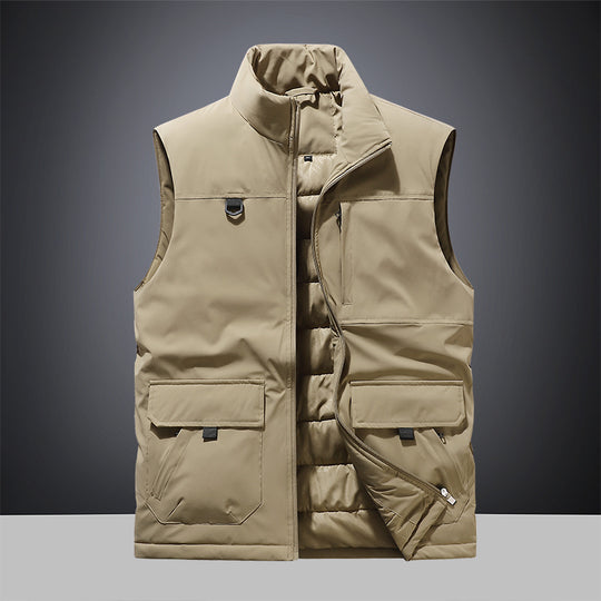 Herren Multifunktionale Wattierte Outdoor-Weste mit Cargo-Taschen und Stehkragen Nord Taschen