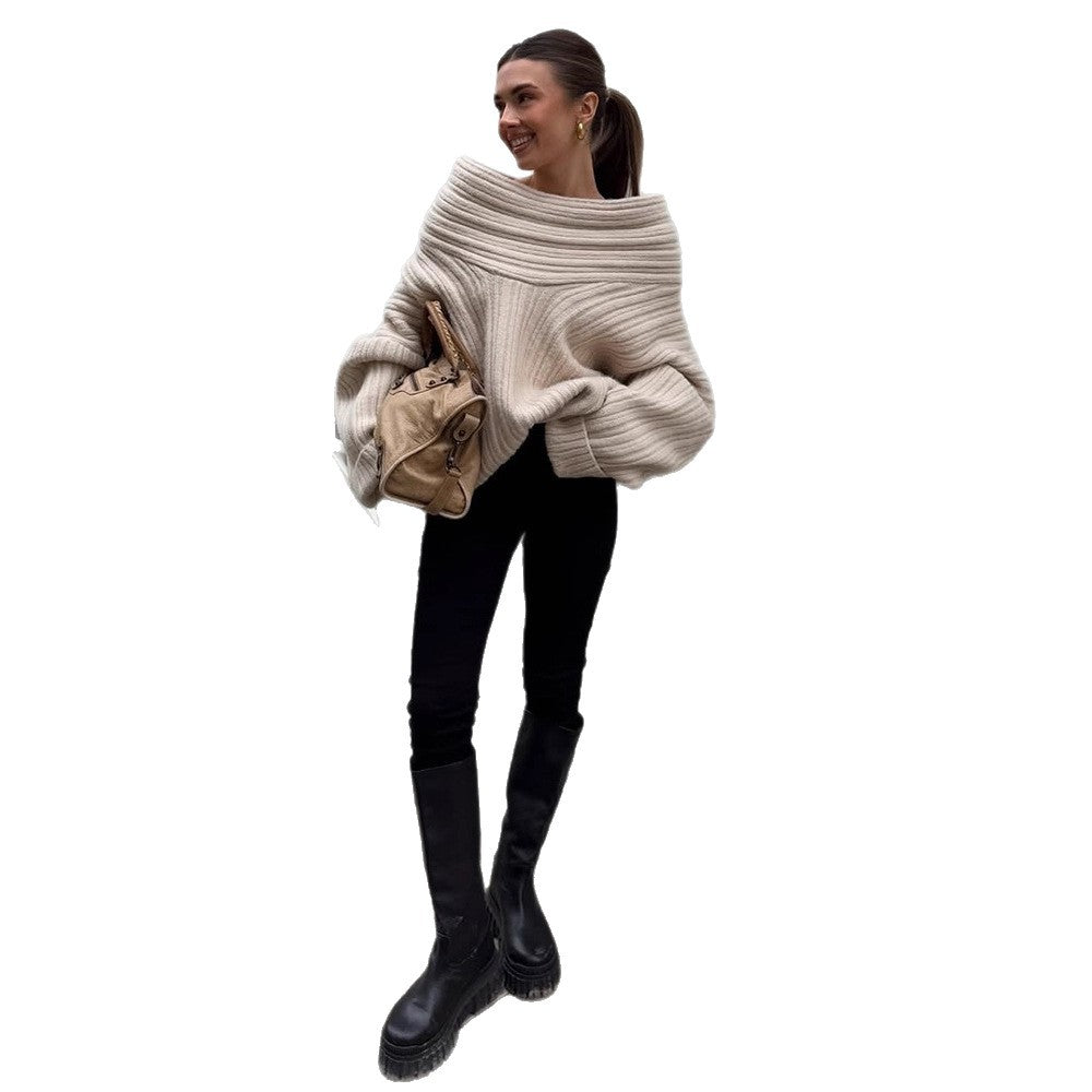 Damen Oversized Grobstrick-Pullover mit Kapuze, tiefem Schulterfall und strukturierter Rippoptik Nord Taschen