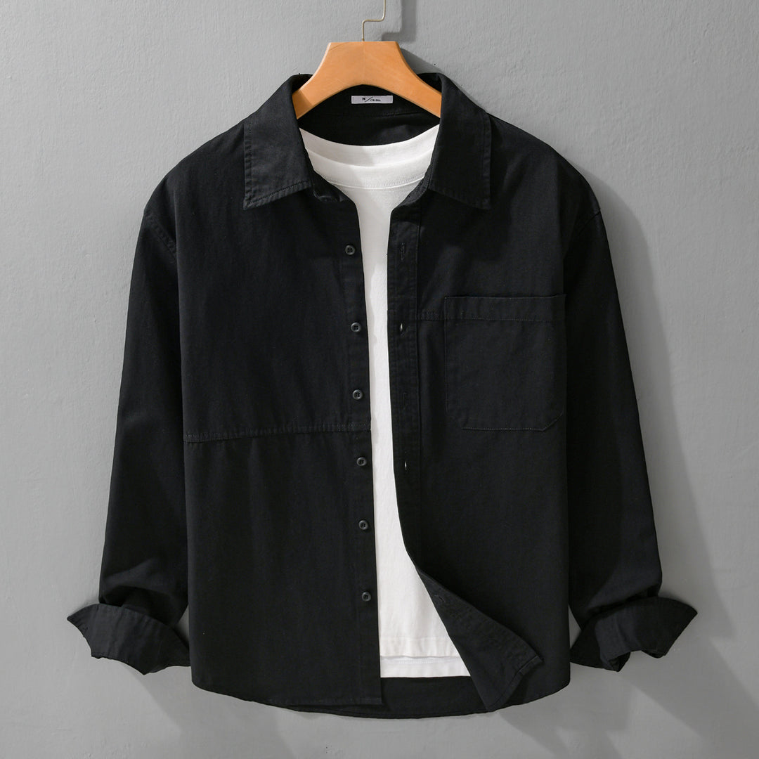 Herren Leichtes Hemdjacken-Overshirt aus gewaschenem Baumwoll-Twill mit Brusttasche Nord Taschen