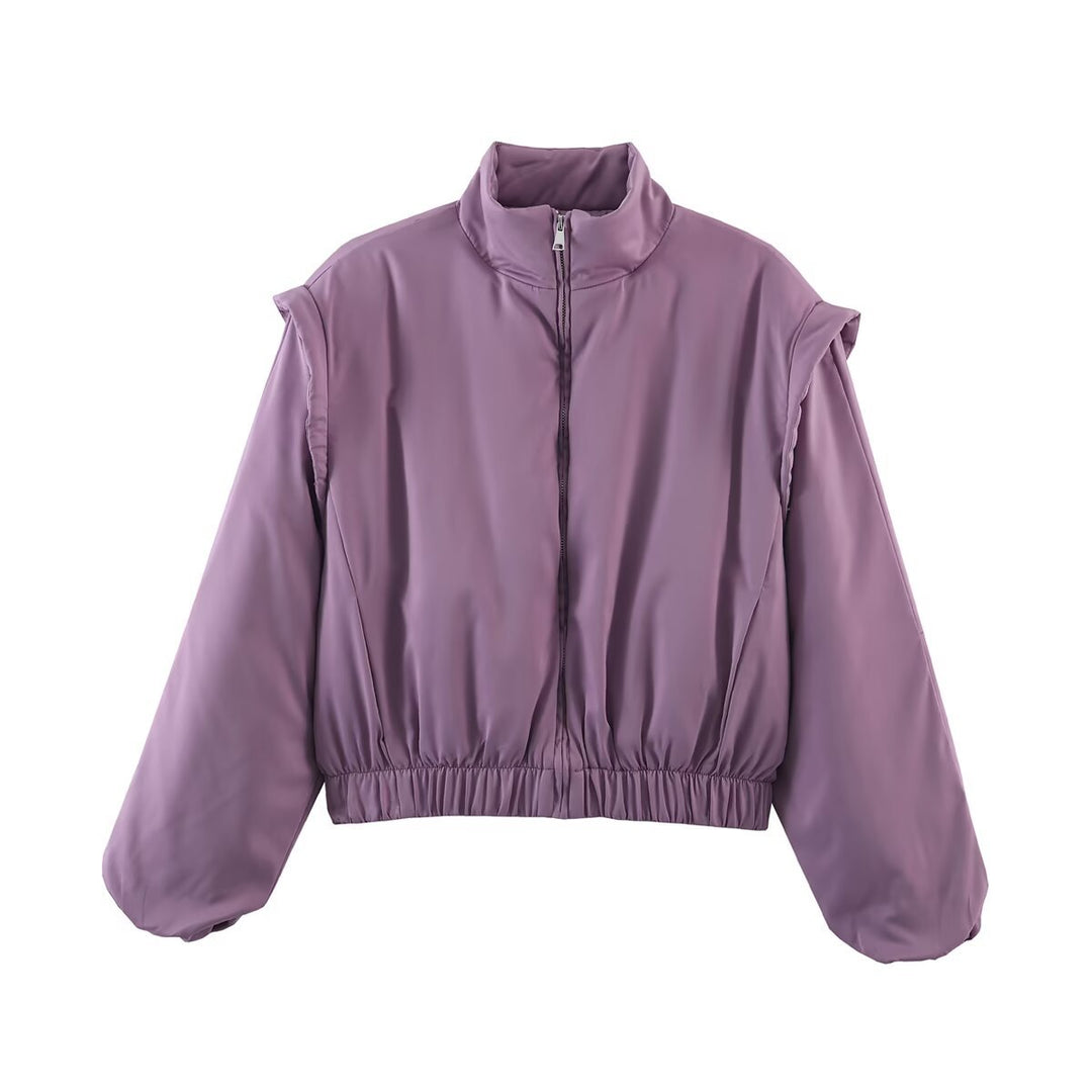 Damen Cropped Blousonjacke mit hohem Stehkragen, elastischem Saum und voluminösen Ärmeln Nord Taschen