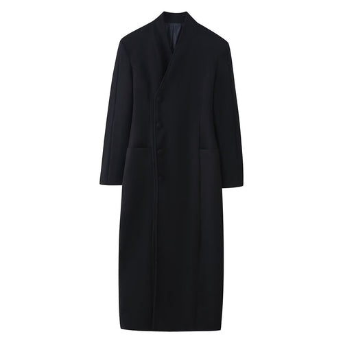 Damen Langer minimalistischer Mantel mit verdeckter Knopfleiste und aufgesetzten Taschen Nord Taschen