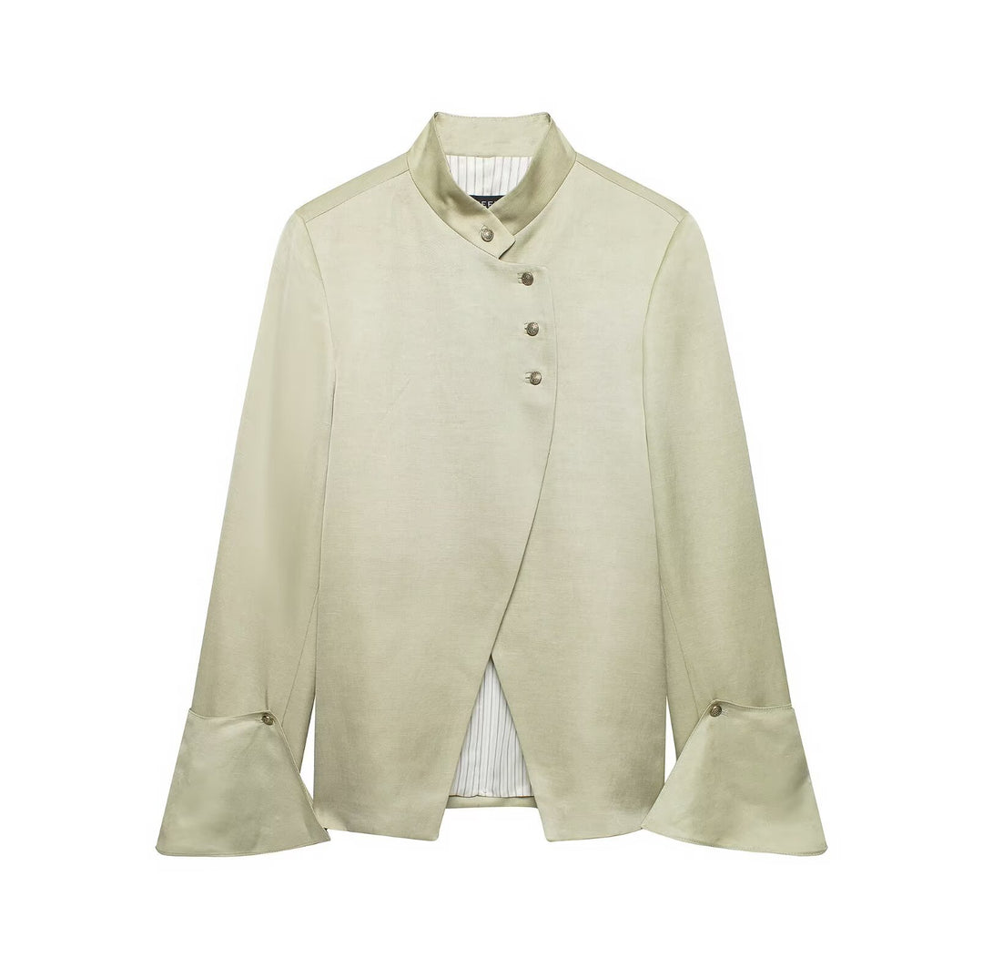 Damen Asymmetrische Jacke mit Stehkragen und Glockenärmeln Nord Taschen
