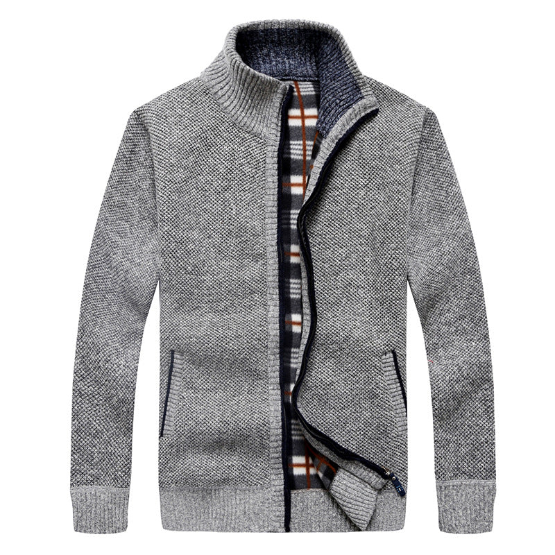 Herren Gefütterte Strick-Zipjacke mit Stehkragen und karierter Fleece-Innenseite Nord Taschen