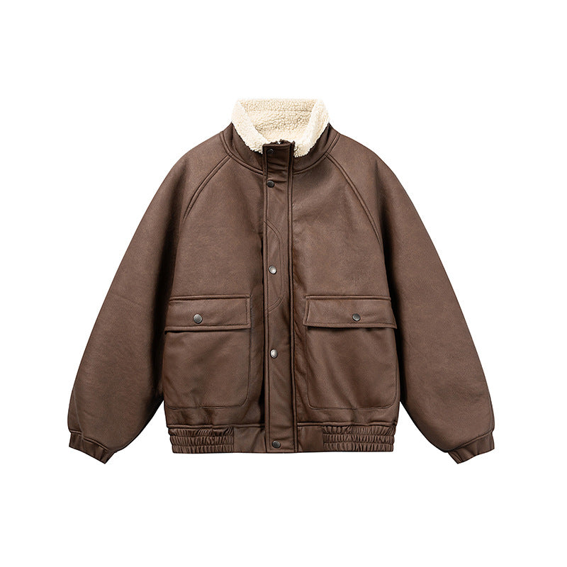 Herren Kurz geschnittener Velours‑Blouson mit Sherpa‑Kragen und Utility‑Pattentaschen Nord Taschen