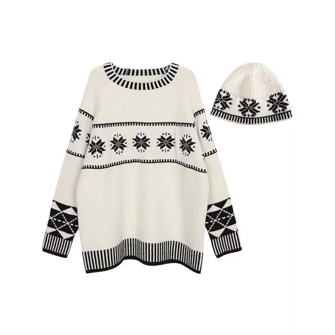 Damen Gemütlicher Grobstrickpullover mit Wintermotiv Nord Taschen