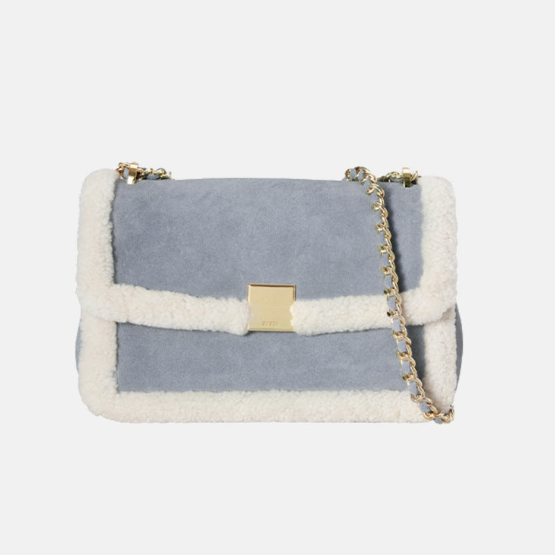Damen schicke Handtasche aus Wildleder mit Wollbesatz Nord Taschen