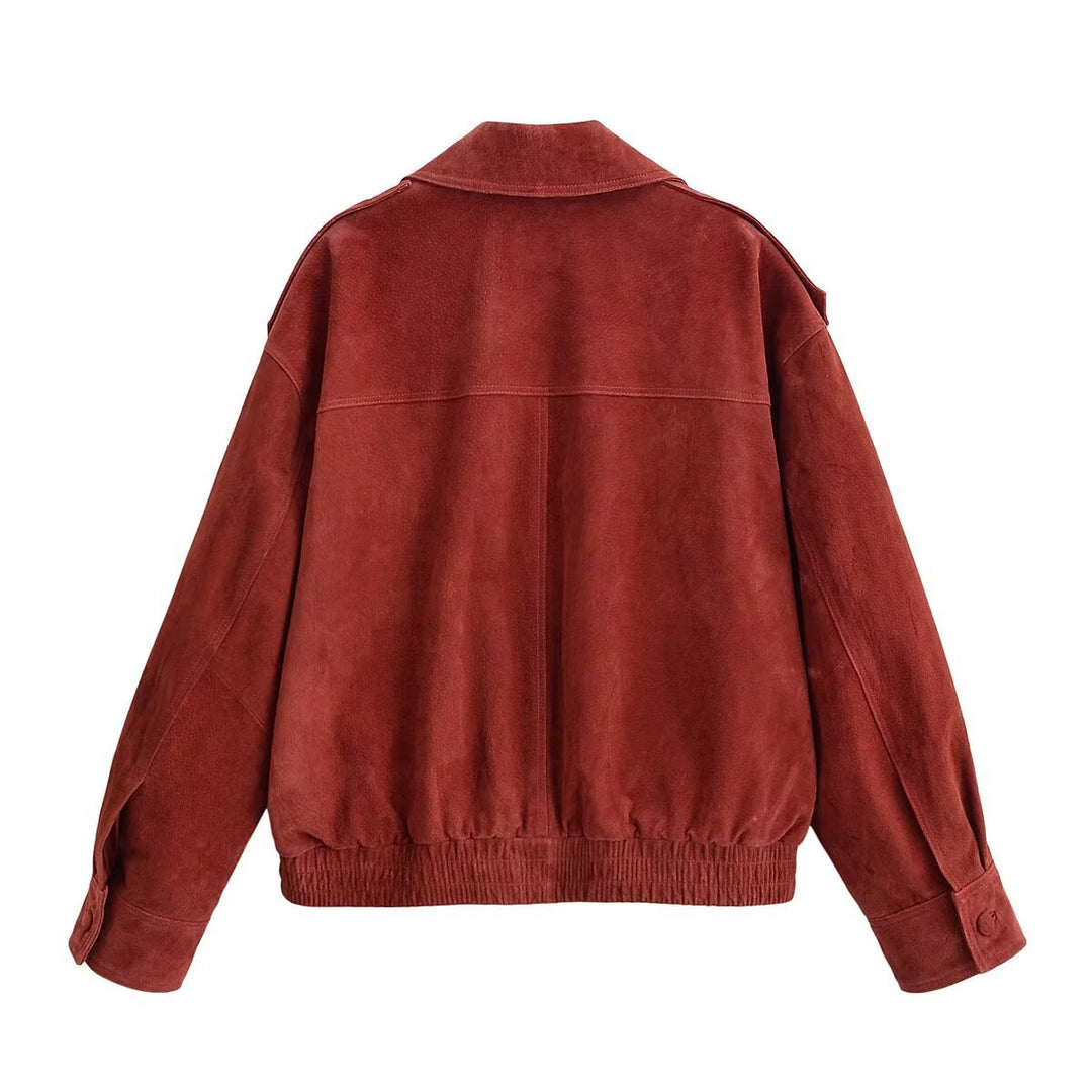 Damen Kurzjacke aus Veloursleder im Oversize‑Schnitt mit doppelreihiger Knopfleiste Nord Taschen