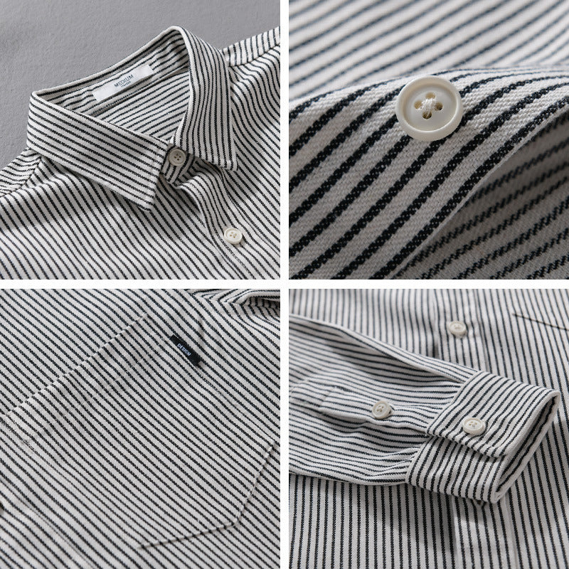 Herren Leichtes Nadelstreifen-Hemd im Layering-Overshirt-Stil mit Kentkragen und aufgesetzter Brusttasche Nord Taschen