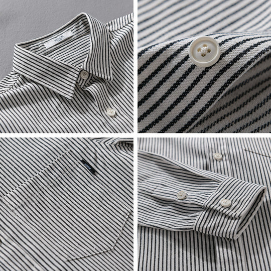 Herren Leichtes Nadelstreifen-Hemd im Layering-Overshirt-Stil mit Kentkragen und aufgesetzter Brusttasche Nord Taschen