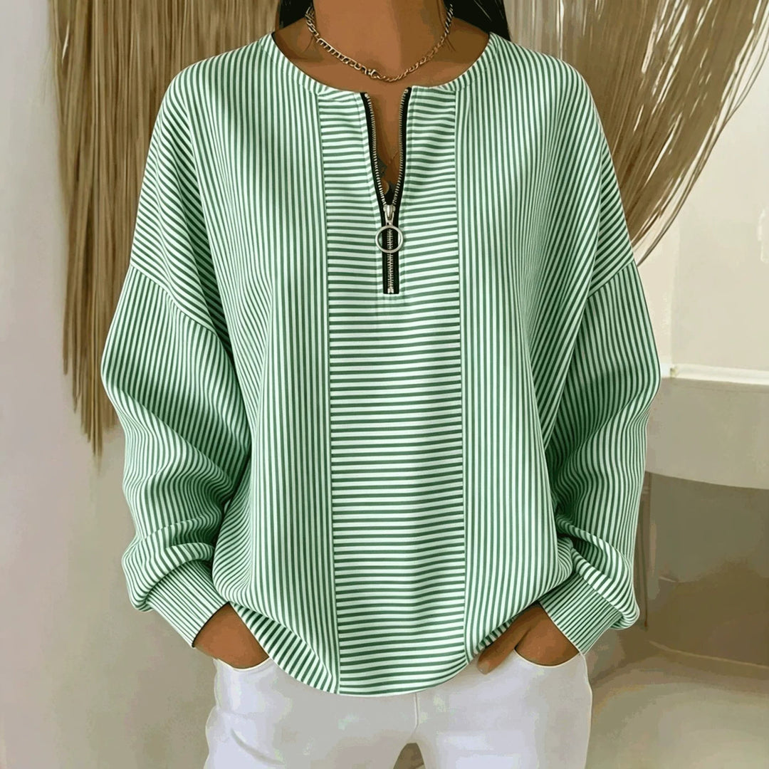 Damen Oversize Pullover mit feiner Rippstruktur und kurzem Zipper Nord Taschen