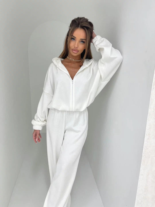 Damen Loungewear-Anzug aus weichem Fleece mit Kapuze und weitem Schnitt Nord Taschen