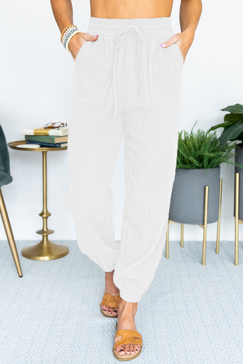 Damen Leichte Leinen-Joggerhose mit Tunnelzug, aufgesetzten Taschen und elastischen Bündchen Nord Taschen