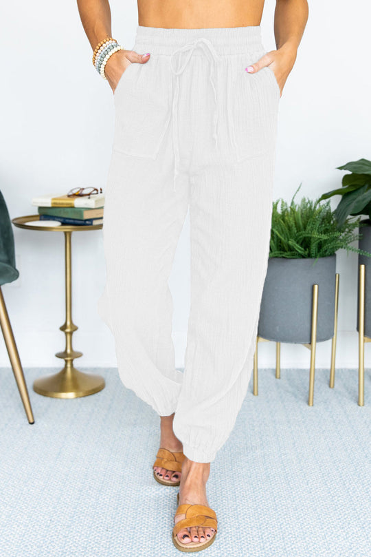Damen Leichte Leinen-Joggerhose mit Tunnelzug, aufgesetzten Taschen und elastischen Bündchen Nord Taschen