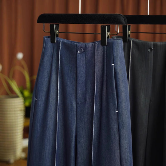 Damen Hochtaillierte weite Bundfaltenhose mit Bügelfalte und fließender Wide‑Leg-Silhouette Nord Taschen