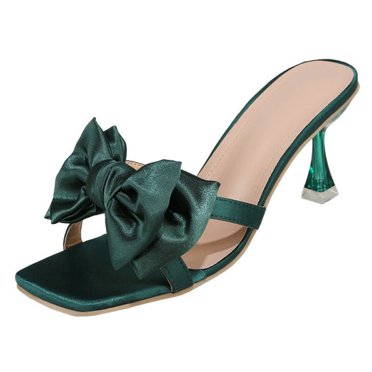 Damen elegante Sling-Sandalen mit glänzenden Schleifen und transparentem Absatz Nord Taschen