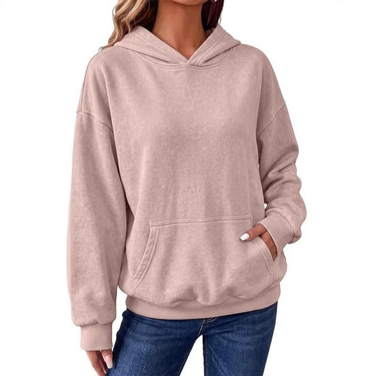 Damen Oversize-Kapuzenpullover mit Kängurutasche, washed-Finish und gerippten Bündchen Nord Taschen