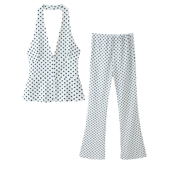 Damen Hochtaillierte Flare-Hose mit Gummibund und Polka-Dot-Print Nord Taschen