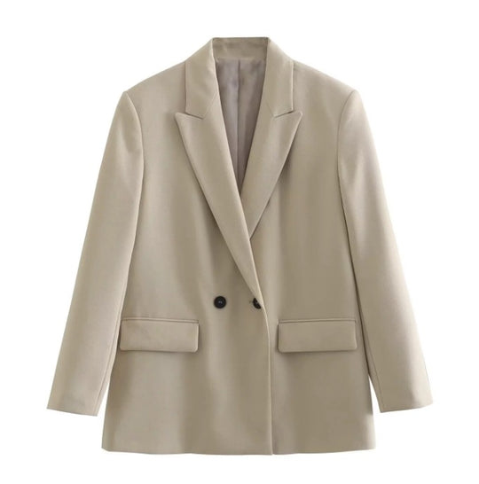 Damen 100+ geradliniger Longline Blazer mit Reverskragen, doppelreihiger Optik und Pattentaschen Nord Taschen