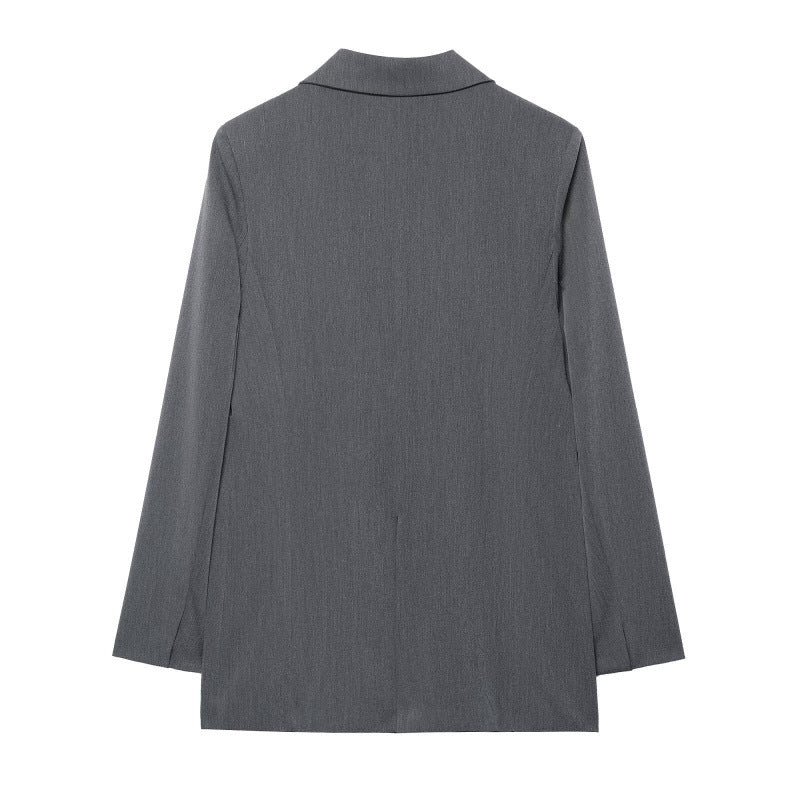 Damen Oversized strukturierter Doppelreiher-Blazer mit weitem Revers und Pattentaschen Nord Taschen