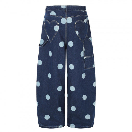 Damen Weite Cropped-Jeans mit hoher Taille, Polka‑Dot‑Print und Carpenter‑Details Nord Taschen
