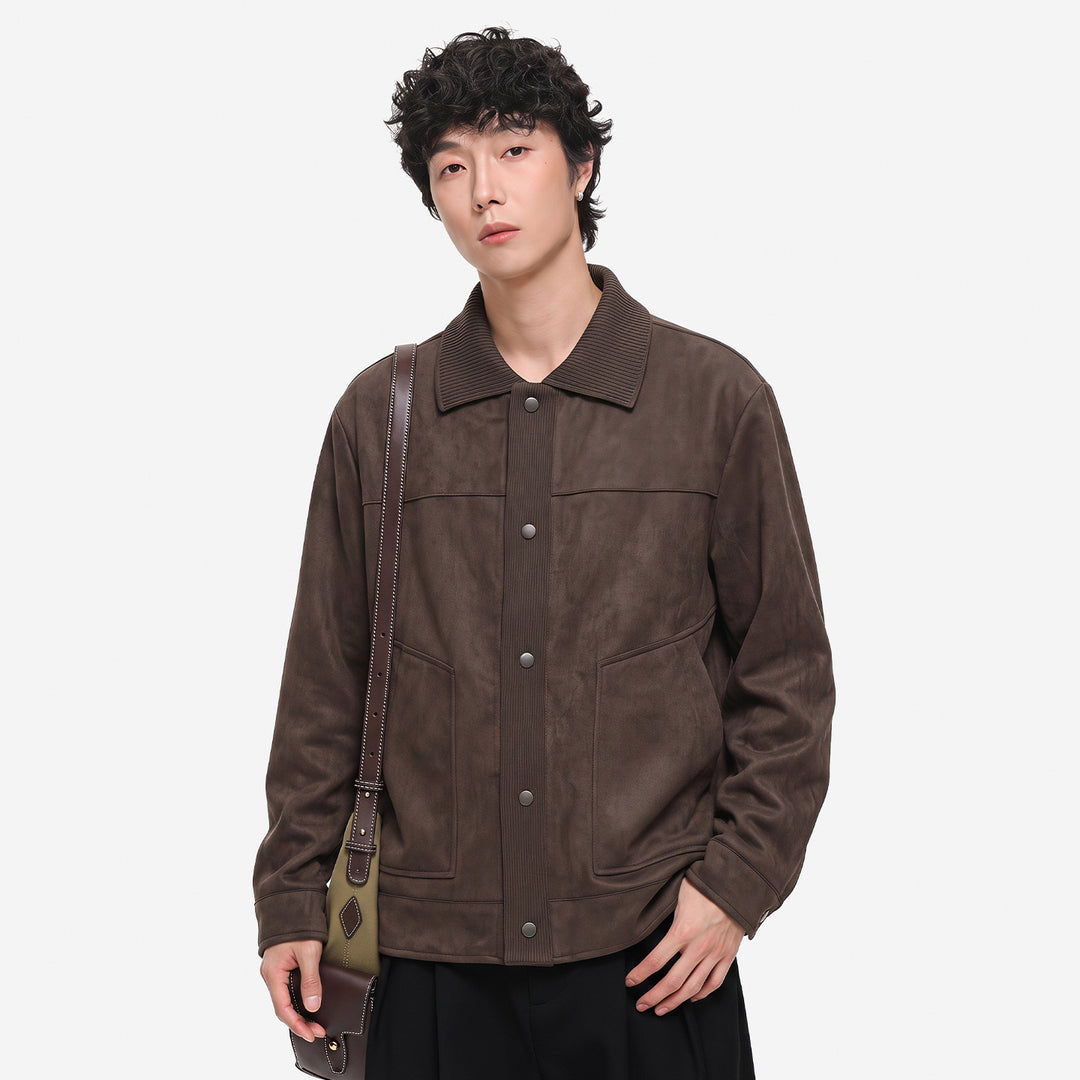 Herren Overshirt-Jacke im Wildlederlook mit Rippkragen und Druckknopfleiste Nord Taschen