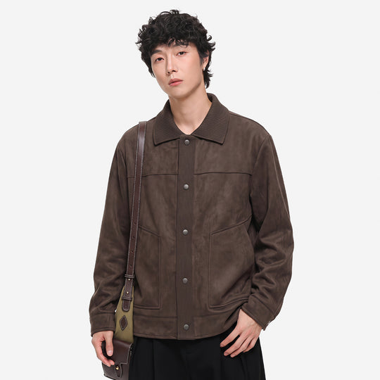 Herren Overshirt-Jacke im Wildlederlook mit Rippkragen und Druckknopfleiste Nord Taschen