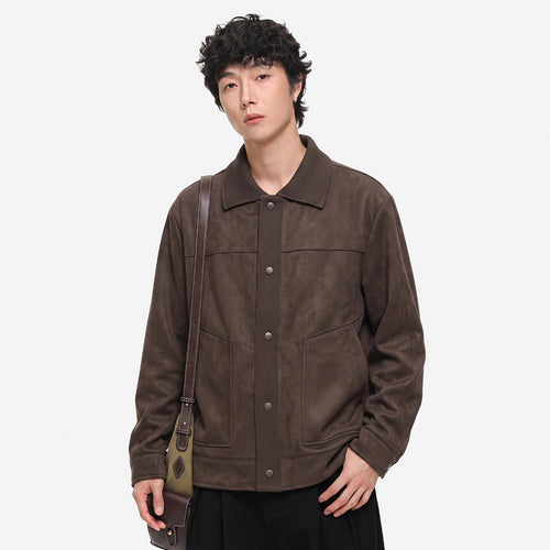 Herren Overshirt-Jacke im Wildlederlook mit Rippkragen und Druckknopfleiste Nord Taschen