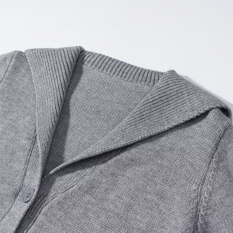 Damen Strickcardigan mit großem Schalkragen, Knopfleiste und aufgesetzten Taschen Nord Taschen
