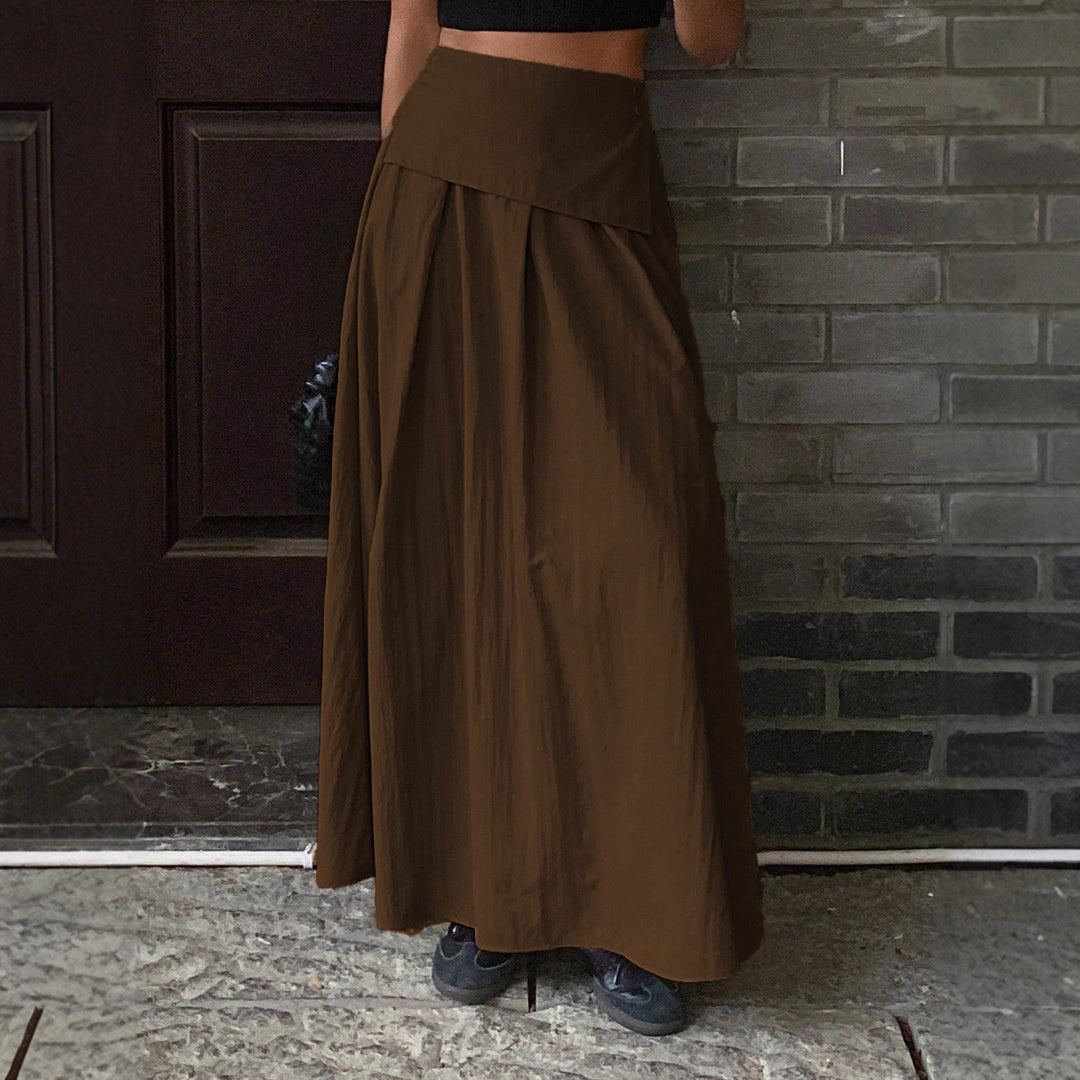 Damen Langer A-Linien Maxirock mit asymmetrischer Wickelblende und Faltenlegung Nord Taschen