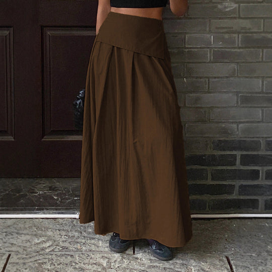 Damen Langer A-Linien Maxirock mit asymmetrischer Wickelblende und Faltenlegung Nord Taschen