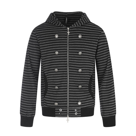 Damen Gestreifte Kapuzen‑Sweatjacke mit dekorativer Doppelreihe, Metall‑Zipper und Kapuze Nord Taschen