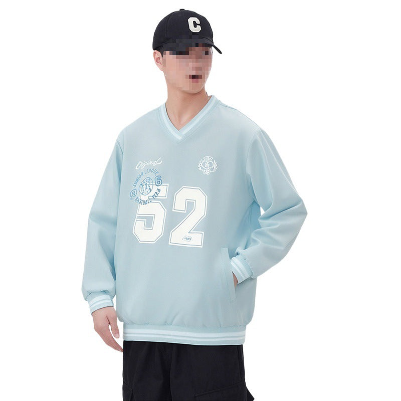 Herren Oversize V‑Ausschnitt Sportsweatshirt im College‑Look mit gestreiften Bündchen Nord Taschen