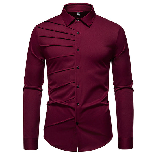 Herren Tailliertes Business-Hemd mit diagonalem Zierfalten-Design Nord Taschen