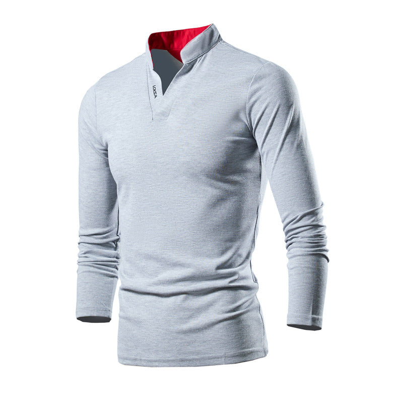 Herren Slim-Fit Langarmshirt mit Stehkragen, offenem V‑Ausschnitt und funktionalem Stretchmaterial Nord Taschen