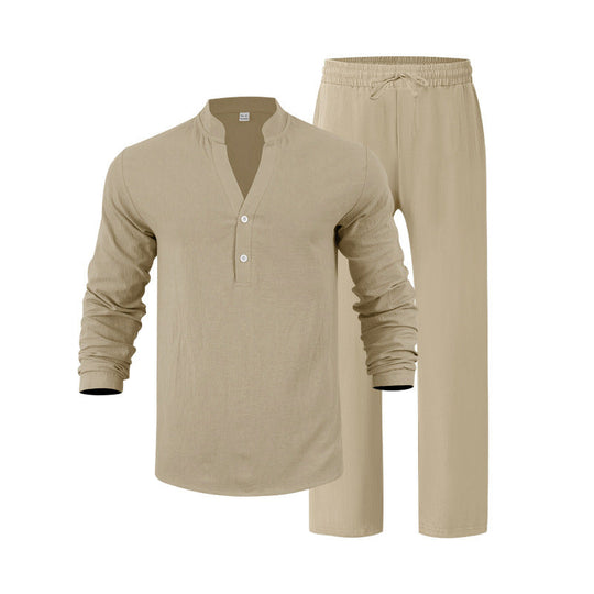 Herren komfortables Homewear-Set mit eleganter Knopfleiste und langen Hosen