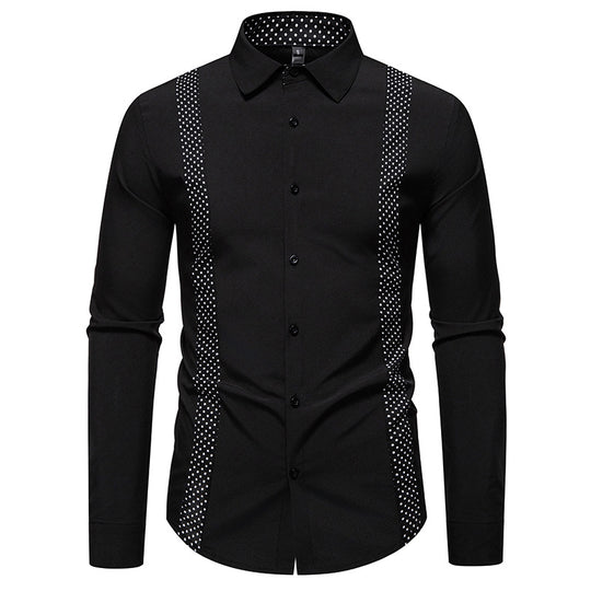 Herren Figurbetontes Hemd mit kontrastierenden Polka‑Dot Seiteneinsätzen und Kentkragen Nord Taschen