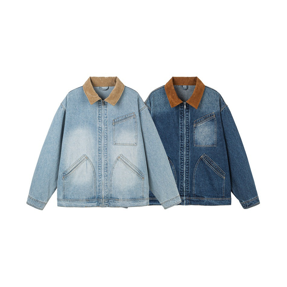 Herren Relaxed-Denimjacke mit Kontrast-Cordkragen und schräger Brusttasche Nord Taschen