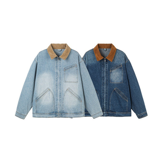Herren Relaxed-Denimjacke mit Kontrast-Cordkragen und schräger Brusttasche Nord Taschen