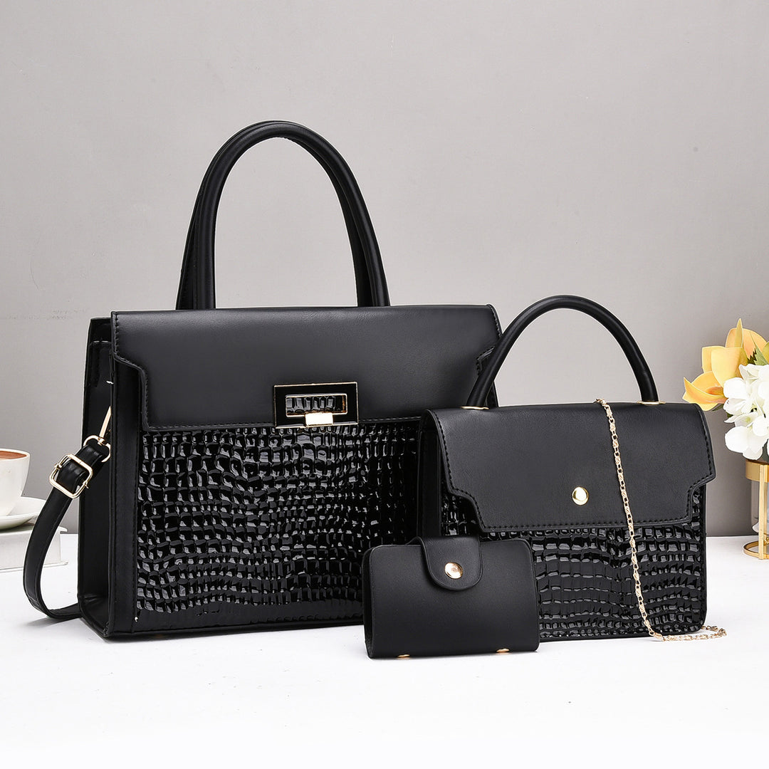 Damen Handtaschen-Set mit luxuriösem Krokodil-Leder-Look und abnehmbarer Clutch Nord Taschen