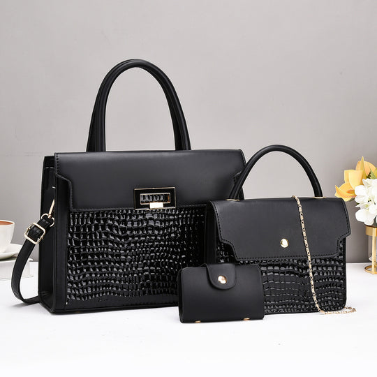 Damen Handtaschen-Set mit luxuriösem Krokodil-Leder-Look und abnehmbarer Clutch Nord Taschen