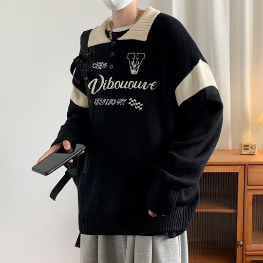 Herren Lässiger Strickpullover mit Polo-Kragen Nord Taschen