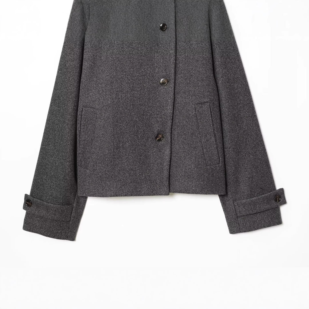 Damen Kurze Boxy-Wollmix-Jacke mit Stehkragen und aufgesetzten Pattentaschen Nord Taschen