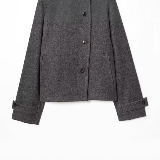 Damen Kurze Boxy-Wollmix-Jacke mit Stehkragen und aufgesetzten Pattentaschen Nord Taschen