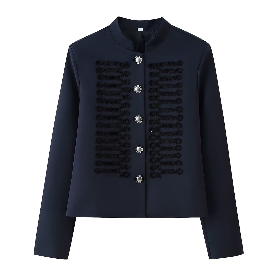 Damen Military-inspirierte Kurzjacke mit Stehkragen und Zierkordeln Nord Taschen