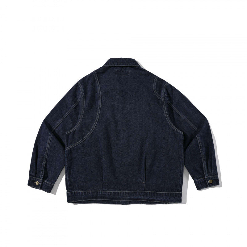 Unisex Kastenförmige Denim-Workerjacke mit übergroßen aufgesetzten Rundtaschen Nord Taschen