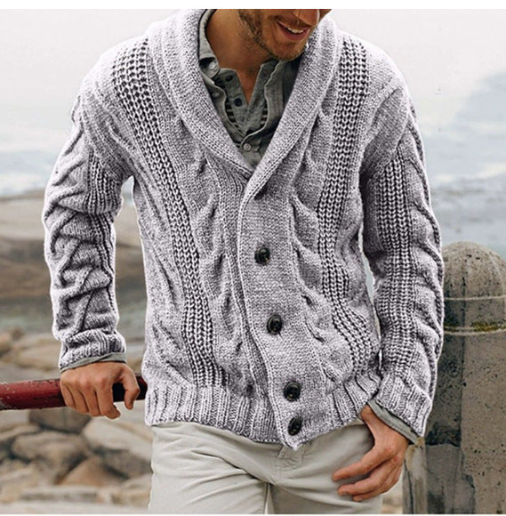 Herren grobstrick Cardigan mit Schalkragen und Zopfmuster Nord Taschen