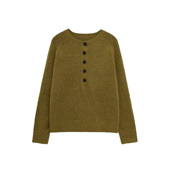 Damen Bouclé-Pullover mit Henley-Knopfleiste und Raglanärmeln Nord Taschen