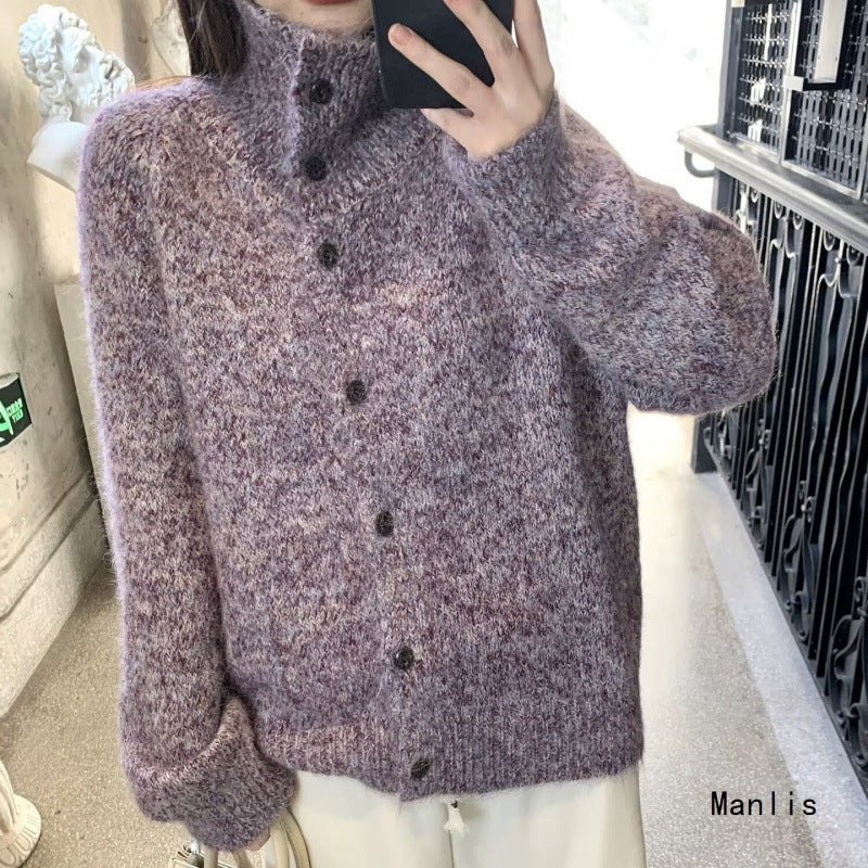 Damen Grobstrick‑Cardigan im Oversize‑Look mit hohem Rippkragen und Knopfleiste Nord Taschen
